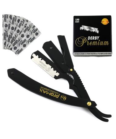 Professional Barber Straight Edge Razor - Salon Quality Cut Throat Shavette Straight Razor Blade for Barber Matte Black Straight Razor-160-10049PHBM (Plain Handle Black Matte)