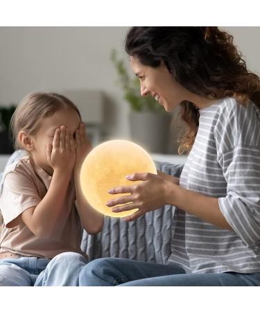 Methun 3D Moon Lamp 5.9 Inch with Wooden Base - LED Night Light for Home Decor - Touch Control Brightness - Ideal Gift for Bedroom, Christmas, New Year - White & Yellow - Buy Online on SooperMarket.com