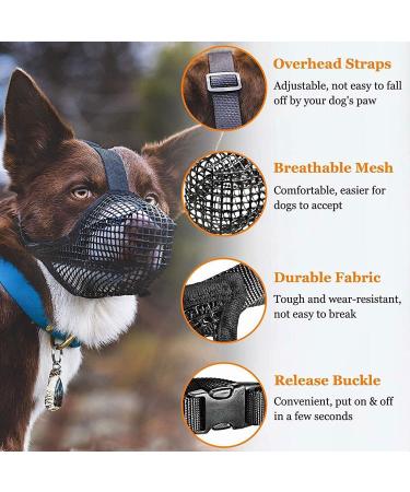 Breathable Mesh Dog Muzzle - Adjustable Nylon Muzzle for Small to XL Dogs - Safety Straps & Comfort Fit - Black - Buy Online on SooperMarket.com