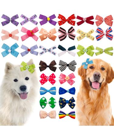 JpGdn 50Pcs/25Pairs 3'' 4" Big Dog Hair Bows with Elastic Rubber Band for Medium Large Dogs Doggie Rhinestone Floral Bowknot Topknot Rabbits Girl Boy Pink Blue Grooming Hair Accessories 50pcs/25pairs 3''+4''