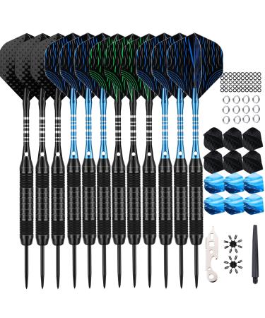 12 Pack Darts Metal Tip Set 22/24 Grams, Steel Tip Darts for Dartboard with Premium Aluminum Shafts, Extra 50 Rubber O-rings 6 Nylon Shafts 24 Flights 12 Spring Rings 16 Flights Protector 1 Tool Kit 12PACK-BLACK&BLUE