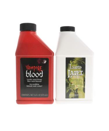 Liquid Latex Fashions - Fake Blood and Liquid Latex Combo Kit for Adults and Kids, Vampire Blood, Ideal for Artwork, Theater and Cosplays, 2 Pints- 16 Oz