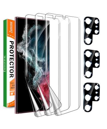 Imbzbk for Samsung Galaxy S22 Ultra 5G protective film 3 piece of flexibility TPU film with 3 pieces of camera protection for armored glass compatible with a cell phone case support fingerprint
