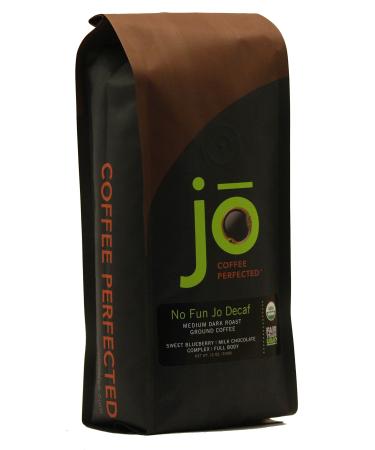 NO FUN JO DECAF: 12 oz, Organic Decaf Ground Coffee, Swiss Water Process, Fair Trade Certified, Medium Dark Roast, 100% Arabica Coffee, USDA Certified Organic, NON-GMO, Chemical & Gluten Free No Fun Jo Decaf 12 Ounce (Pack