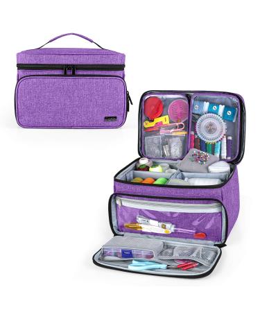 Luxja Sewing Accessories Organizer with 2 Detachable Clear Pockets  Sewing Supplies Organizer (Patent Design)  Purple