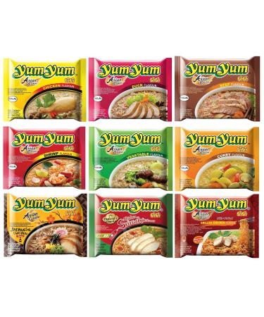 Yum yum noodles |Thai |Instant pasta |Mix carton |Pack (60x60g) |9 flavors (chicken duck beef shrimp vegetables curry japanese sriracha grilled chicken)