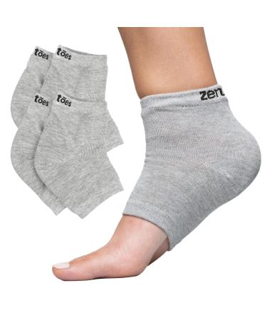 ZenToes Moisturizing Heel Socks 2 Pairs Gel Lined Toeless Spa Socks to Heal and Treat Dry, Cracked Heels While You Sleep (Regular, Gray)