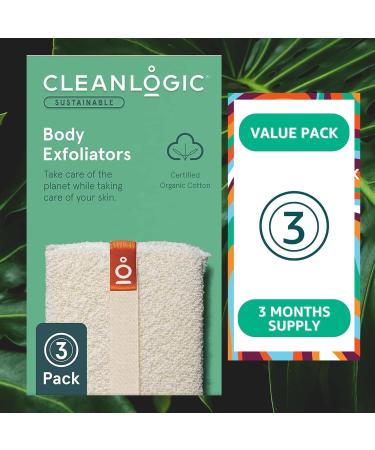 Cleanlogic Organic Cotton Exfoliating Body Scrubber - 3 Pack Reusable Exfoliator for Smooth Skin - Daily Skincare Routine Essential - Buy Online on SooperMarket.com