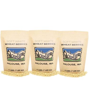 Soft White Wheat Berries | 100% Desiccant Free | 12 lbs | Non-GMO Project Verified | Kosher | USA Grown | Field Traced | Resealable Kraft Bag | (4 Pound, Pack of 3)