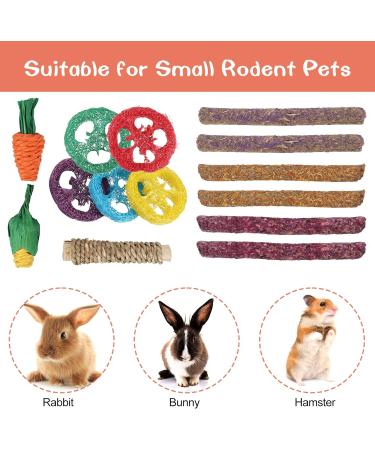 Fanshiontide 14 In 1 Bunny Chew Toys for Teeth Rabbit Chew Toys Timothy Hay Sticks Rabbit Toys Boredom Breaker Loofah Wood Grass Carrots Corn Chew Toys for Rabbit Guinea Pig Hamster Chinchilla - Buy Online on SooperMarket.com