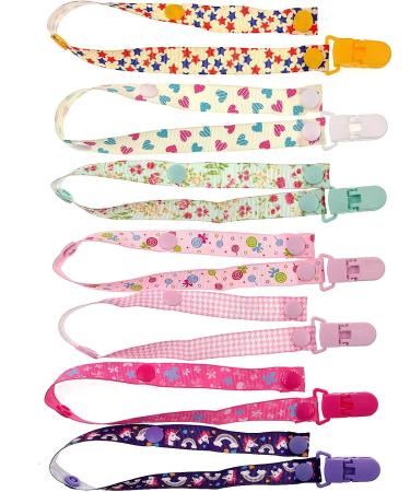 JZK 7-Pack Silicone Baby Dummy Clip Ring and Pacifier Holder Straps for Girls - Mam Soothers Compatible | Multicolor Baby Girl Accessories - Buy Online on SooperMarket.com