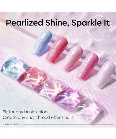 Modelones Glitter Gel Top Coat 2 in 1 Pearl Gel Nail Polish Clear Glitter Glossy Sparkle Finish Long Lasting Soak Off Mermaid Shimmer Pearlescent Glitter Gel Polish Nail Art Home DIY 10 ML - Buy Online on SooperMarket.com