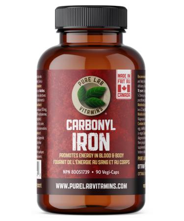 Pure Lab Vitamins | Carbonyl Iron Supplement with Vitamin C | 90 Capsules | Blood Builder Iron Supplement & Vitamin C Supplement | L-Ascorbic Acid and Non Constipating Iron Supplement for Men and Women