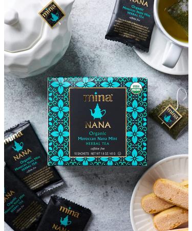 Mina Organic Moroccan Nana Mint Herbal Tea - Caffeine Free, Soothing Herbal Tea | 15 Biodegradable Sachets - Buy Online on SooperMarket.com