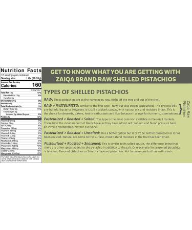 Zaiqa Raw Unsalted Pistachio Kernels 12oz - California Grown, Tasty & Fresh Pasteurized Snack for Ice Cream, Baklava & Turkish Delight - Buy Online on SooperMarket.com