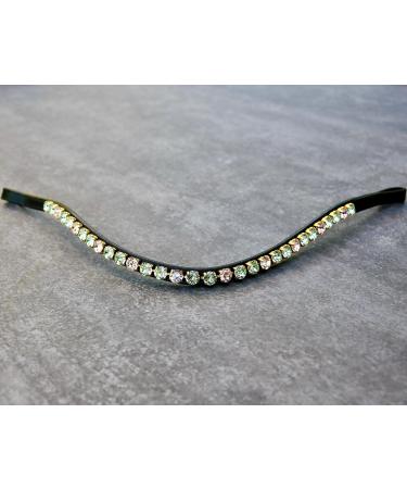 Happy horses horses curved narrow in light green & apricot 'pasture' large green glitter stones golden border (VB/ COB leather color dark brown) VB/ COB leather color dark brown