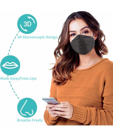 100 PCS Black KF94 Face Masks with Nose Clip - Breathable 4-Ply Disposable Dust Mask for Men & Women - Adjustable Earloop - Buy Online on SooperMarket.com