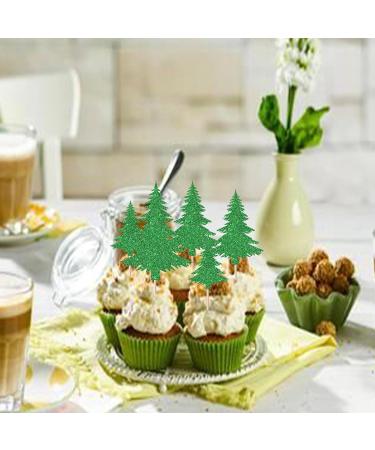 Rsstarxi 24 Pack Glitter Christmas Tree Cupcake Toppers 3 Designs Watercolor Assorted Xmas Green Cupcake Toothpicks for Christmas Winter Holiday Baby Shower Party Cake Decorations Design 20 - Buy Online on SooperMarket.com
