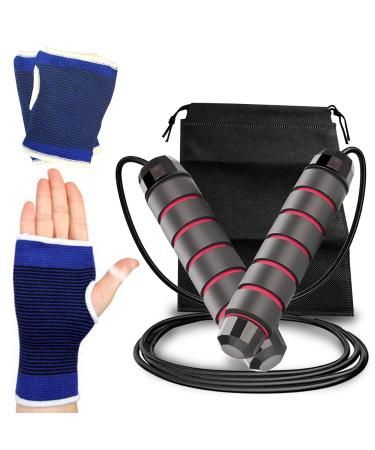 PUZGIC Jumping Rope Tangle-Free  Rapid Speed Skipping Jump Ropes with Gloves for men and women Aerobic Exercise  Anti-skid handles with adjustable length cable for Kids