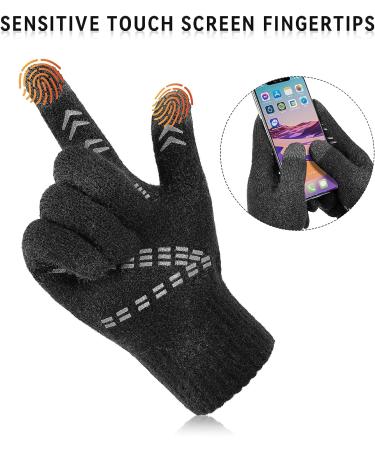 Cierto Winter Gloves - Unisex Cold Weather Stretchy Knit Thermal Touch Screen Gloves | Windproof Smart Phone Touchscreen Warm Gloves for Driving Running Cycling Hiking - Black - Buy Online on SooperMarket.com