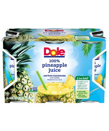 Dole 100% Pineapple Juice, 6 Fl Oz (Pack of 6)