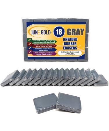 June Gold Kneaded Rubber Erasers Gray 18 Pack - Blend Shade Smooth Correct and Brighten Your Sketches and Drawings