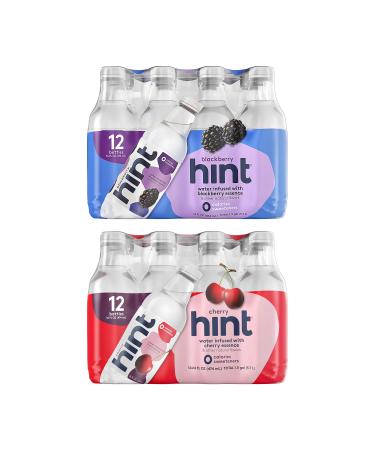 Hint Water Blackberry and Hint Water Cherry (Pack of 24), 12 Bottles Hint Blackberry & 12 Bottles Hint Cherry, Zero Calories, Zero Sugar and Zero Diet Sweeteners, 16 Ounce Bottles Blackberry and Cherry