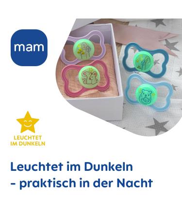 Mam Air Night Silicon Pacifier Set - 2 Tooth-Friendly Baby Pacifiers for 16+ Months | Light & Airy Design with Pacifier Box | Bear & Trees - Buy Online on SooperMarket.com