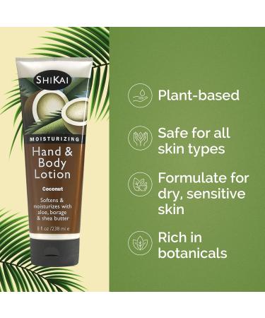 ShiKai Coconut Hand & Body Lotion - Plant-Based Hydration for Dry Sensitive Skin | Rich in Botanical Extracts Creamy Texture (8 oz - Buy Online on SooperMarket.com