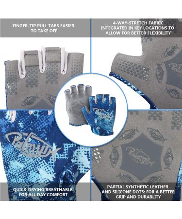 Palmyth Stubby UV Fishing Gloves UPF 50+ for Men Women - Sun Protection Fingerless Glove for Kayaking, Paddling, Canoeing, Rowing, Driving - Blue Camo, Medium - Buy Online on SooperMarket.com