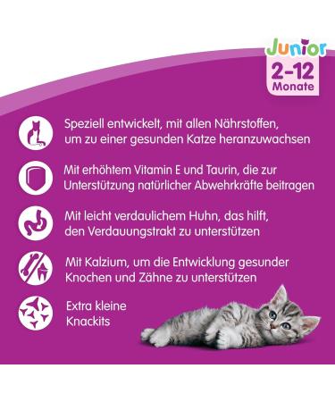 Whiskas Junior Dry Cat Food Chicken 5x800g - Extra Small Kibbles for Growing Kittens (2-12 Months) - International Shipping Available - Buy Online on SooperMarket.com