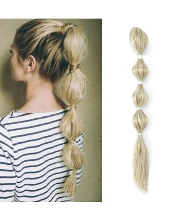 Lantern Bubble Fishtail Braids Cute Ponytail Extensions Natural Fluffy Synthetic Jaw Claw Clip on Pony Tail Hairpiece Fake Hair Extension 18 inch Ash Blonde mix Bleach Blonde