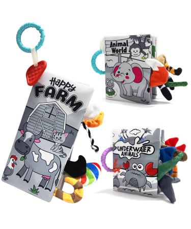 Kuango 3 pcs baby book baby fabric book book toy 0 months 3d picture book fabric books feel book crackling book from 0 3 6 months quiet book gift for young girls