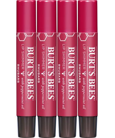 Burt's Bees Lip Balm Easter Basket Stuffers Moisturizing Lip Shimmer Spring Gift for Women for All Day Hydration with Vitamin E & Coconut Oil 100% Natural Rhubarb 0.09 Ounce (4 Pack) Rhubarb (4 Pack)