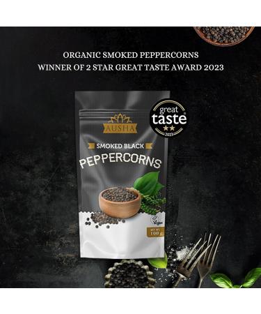 Ausha Organic Black Peppercorns 100g | 2** Star Great Taste Award 2023 | Smoked for Cooking | Certified Organic - Buy Online on SooperMarket.com