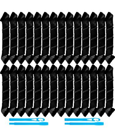 28 Pieces Heatless Curlers No Heat Spiral Curls Hair Curlers Styling Kit with 2 Pieces Styling Hooks for Most Kinds of Hairstyles(Black,30 cm) 30 cm (Pack of 28) Black