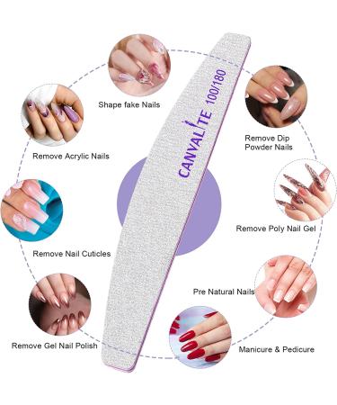 Canvalite 10 PCS Nail File Set - Professional Reusable Double Sided Emery Board (100/180 Grit) - Nail Styling Tools for Home and Salon - Half Moon Shape - 10 Count - Buy Online on SooperMarket.com