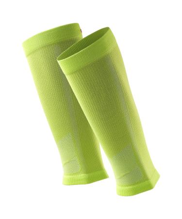 DANISH ENDURANCE Graduated Calf Compression Sleeves 21-26 mmHG for Men & Women Neon Yellow/Light Blue S