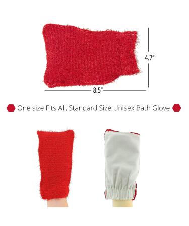 Exfoliating Loofah Glove Scrubber Mitten | Double Sided Bath Sponge Mitten & Soap Bag for Foaming | Red - Buy Online on SooperMarket.com