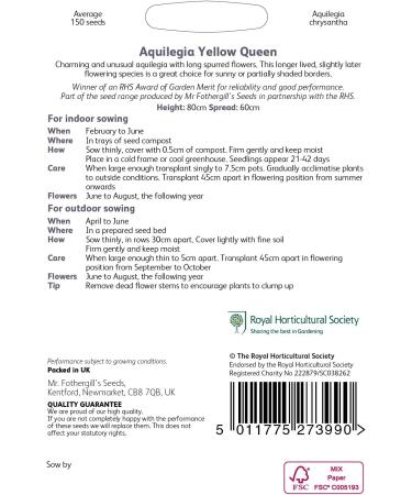 Mr Fothergill's - RHS Aquilegia Yellow Queen - Buy Online on SooperMarket.com