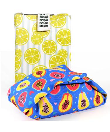 Reusable Sandwich Wraps by Urban Green, Sandwich Wrapping Bag, Deli Food Wrap, Sandwich Wrapping Sheet, Sandwich & Snack Bag, Reusable Food Wraps, (pack of 2) Lemon & Avacado