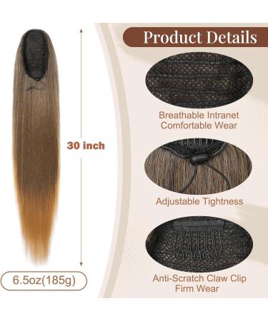 PORSMEER 30 Inch Yaki Straight Drawstring Ponytail Clip In Extensions for Women Kinky Straight Pony Tail Extensions Hair Extensions Ponytail (Black mix blonde) - Buy Online on SooperMarket.com