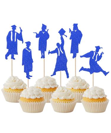 24 Pack 2023 Graduation Cupcake Toppers Glitter Student Class of 2023 Cap Cupcake Picks for Congrats 2023 Boys Girls Graduate Cupcake Decorations Theme Party Supplies Blue student(24 pcs) Blue