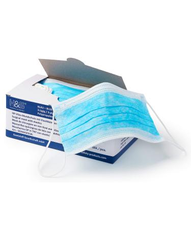 ISC Hygiene & Safety Munds protection mask (50 masks with an elastic band in comfort length 3-layer 100% PP with nose bracket fiber-fiber-free latex-free green white red yellow or blue 3-layer blue