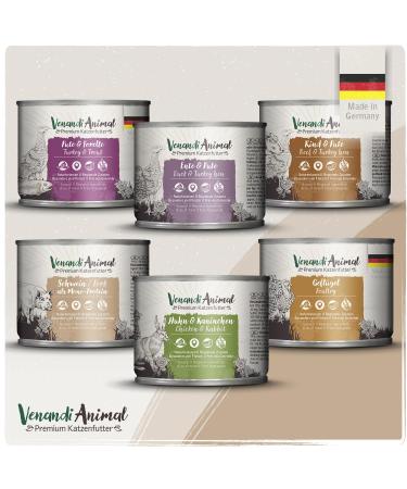 Venandi Animal - Premium wet food for cats - Trial pack IV 6 x 200g (pack of 6) grain-free with extra meat mix package