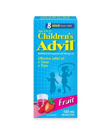Children's Advil (100 ML Fruit Flavour) Ibuprofen Suspension Temporary Fever Reducer 100 ml (Pack of 1) Fruit