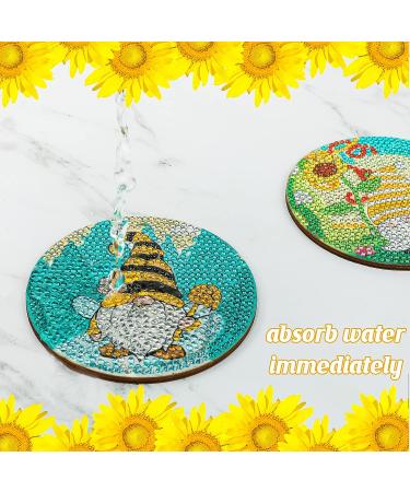 Sunflower Gnome Diamond Painting Coasters Set with Holder - DIY Spring Summer Decor for Kids & Adults - Buy Online on SooperMarket.com