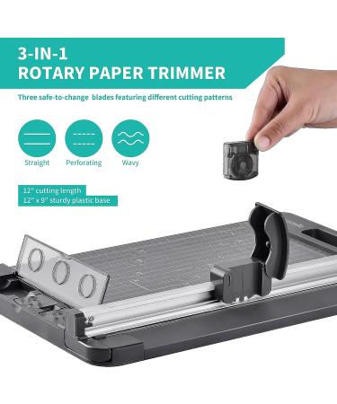 Rotary Paper Trimmer  3-in-1 Paper Cutter  12 Inch Cutting Length  with Straight Cut/Perforating Cut/Wavy Cut  Enclosed Blades for Safe Use  Ideal for Paper Craft Projects - Buy Online on SooperMarket.com
