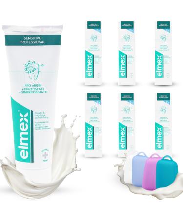 Elmex Sensitive Professional Toothpaste 75 ml pack of 6 (6 x 75 ml) and Celexqua Toothbrush Cap 75 ml (pack of 6)