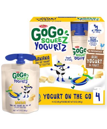 GoGo squeeZ yogurtZ Banana, 3 oz. (4 Pouches) - Kids Snacks Made from Real Yogurt & Fruit - Pantry Friendly Snack, No Fridge Needed - No Preservatives - Kosher Certified - Gluten Free Snacks for Kids Banana 3 Ounce (Pack